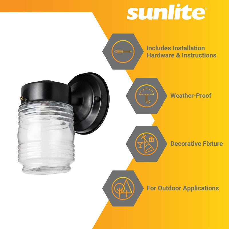Sunlite 47040 Wall Mount Outdoor Jar Fixture, 60 Watts Max, Medium Base Socket (E26), 120 Volts, Outdoor, UL Listed, Black, for Residential & Commercial Use - Image 3